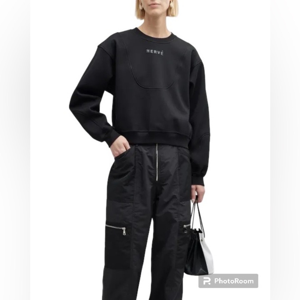 Herve by Herve Ledger Bonded Logo Seamed Sweatshirt Black Small